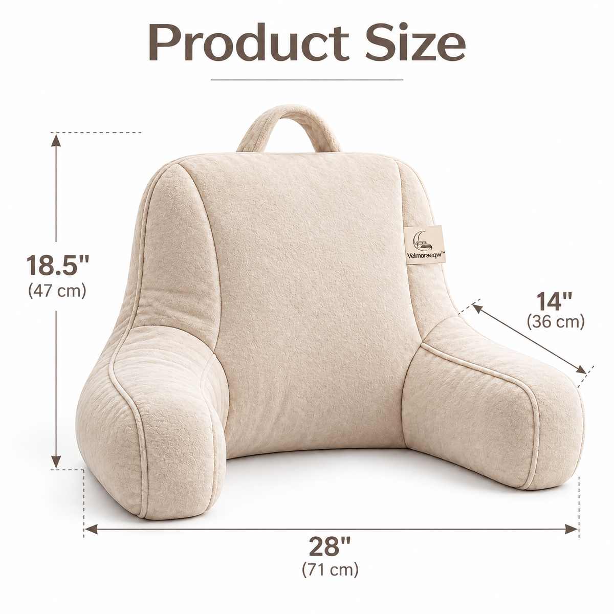 Velmoraeqw™ CozyNest Bed Backrest Pillow – Plush Reading Support Cushion with Armrests & Carry Handle
