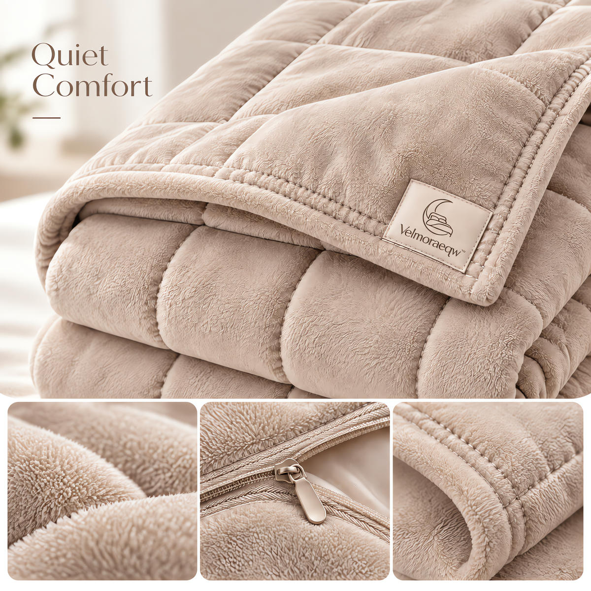Velmoraeqw™ CloudLayer Quilted Comfort Blanket – Plush Padded Bed Blanket with Soft-Touch Fabric & Cozy Grid Stitching