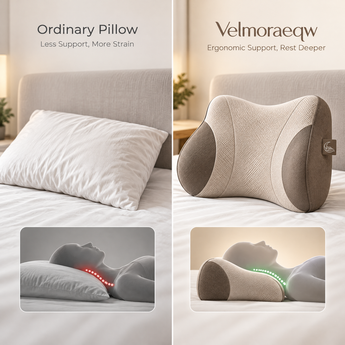 Velmoraeqw™ CloudHug Ergonomic Lumbar Support Pillow – Contoured Back Cushion with Side-Wing Support & Breathable Comfort Fabric