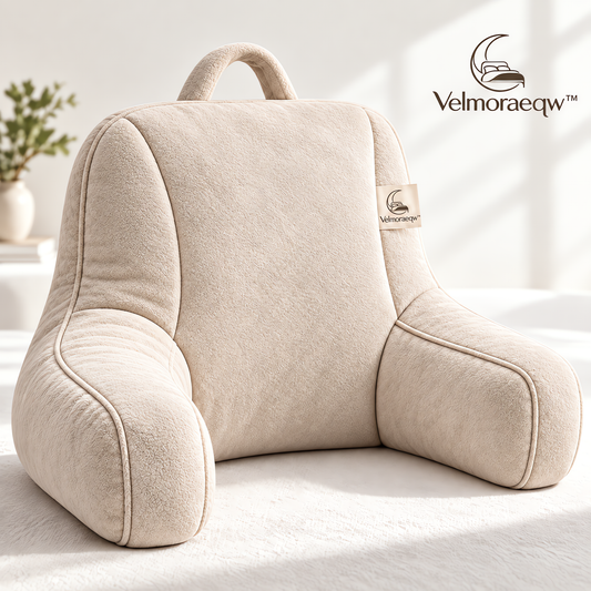 Velmoraeqw™ CozyNest Bed Backrest Pillow – Plush Reading Support Cushion with Armrests & Carry Handle