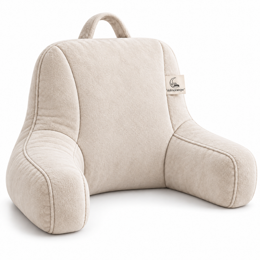 Velmoraeqw™ CozyNest Bed Backrest Pillow – Plush Reading Support Cushion with Armrests & Carry Handle