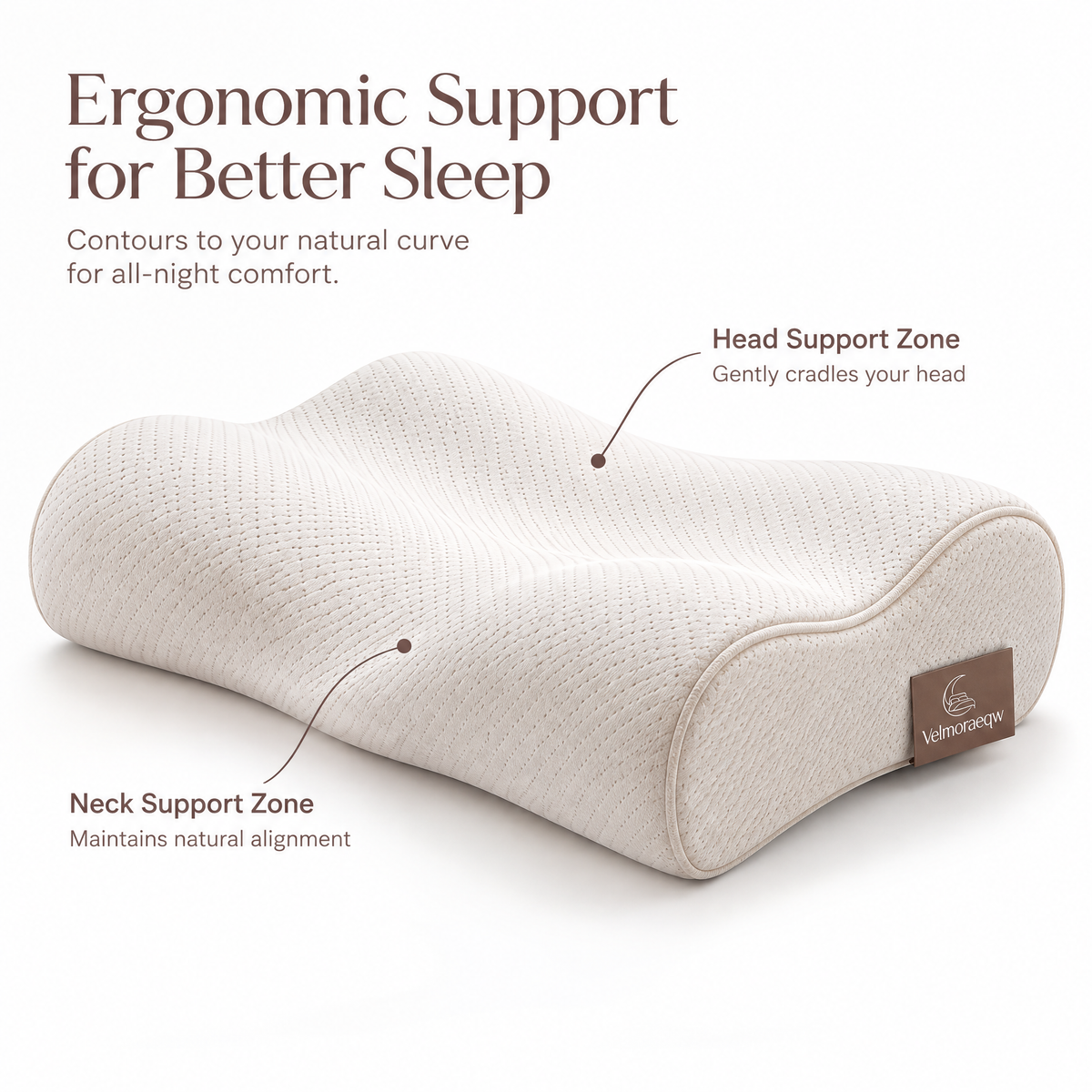 Velmoraeqw™ CloudCurve Ergonomic Contour Pillow – Breathable Neck & Shoulder Support Sleeping Pillow with Sculpted Comfort Design