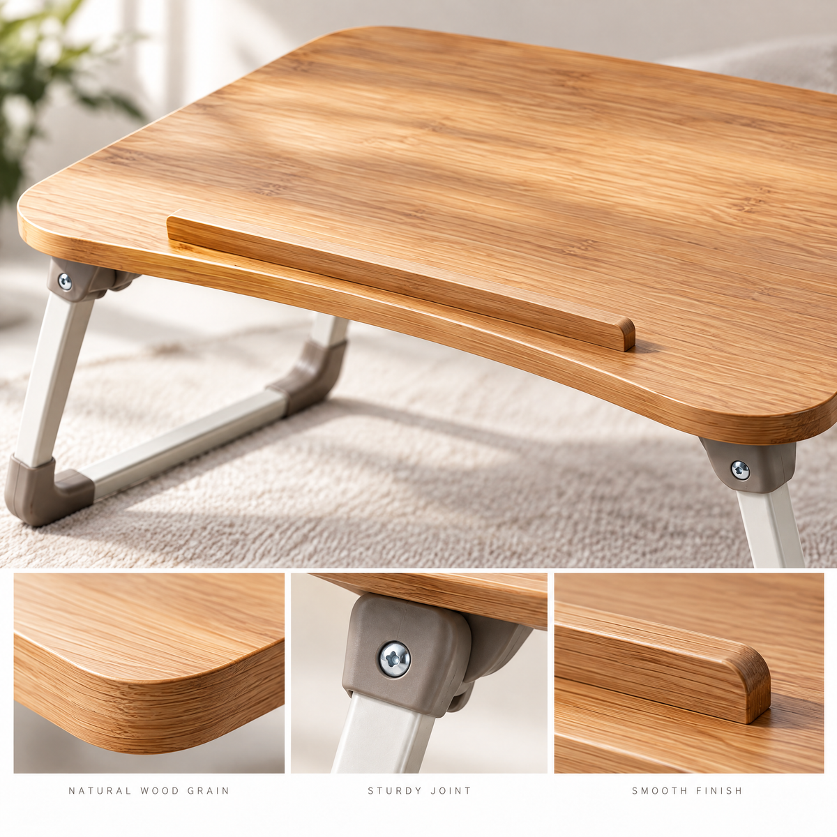 Velmoraeqw™ BedEase Folding Bed Tray Table – Portable Laptop & Breakfast Desk with Bamboo-Style Top and Foldable Legs