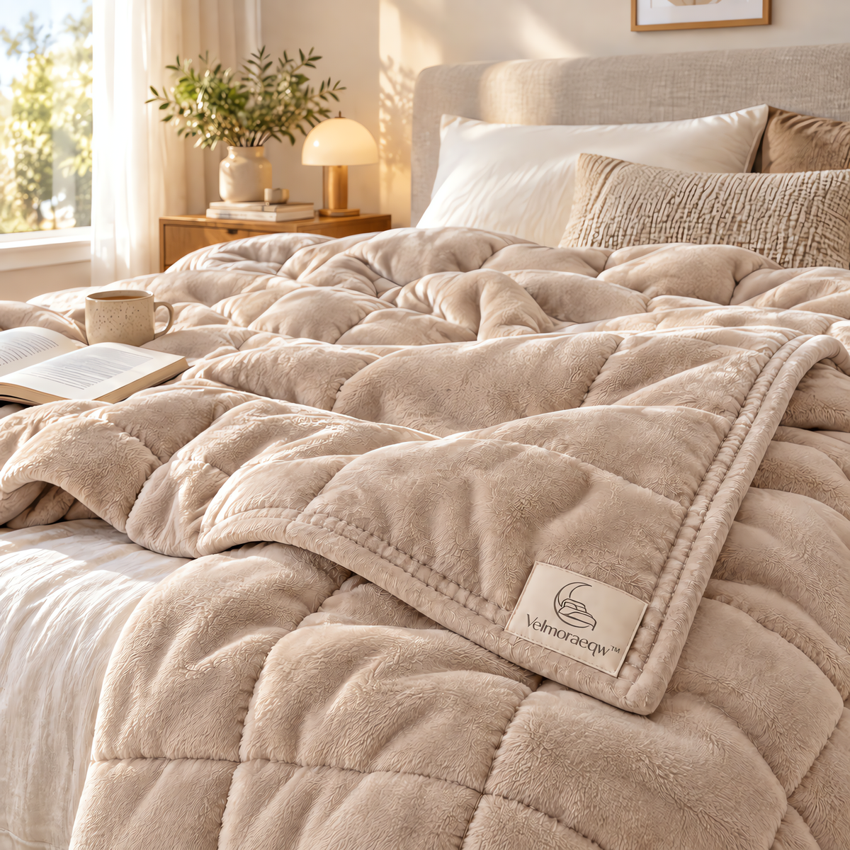 Velmoraeqw™ CloudLayer Quilted Comfort Blanket – Plush Padded Bed Blanket with Soft-Touch Fabric & Cozy Grid Stitching