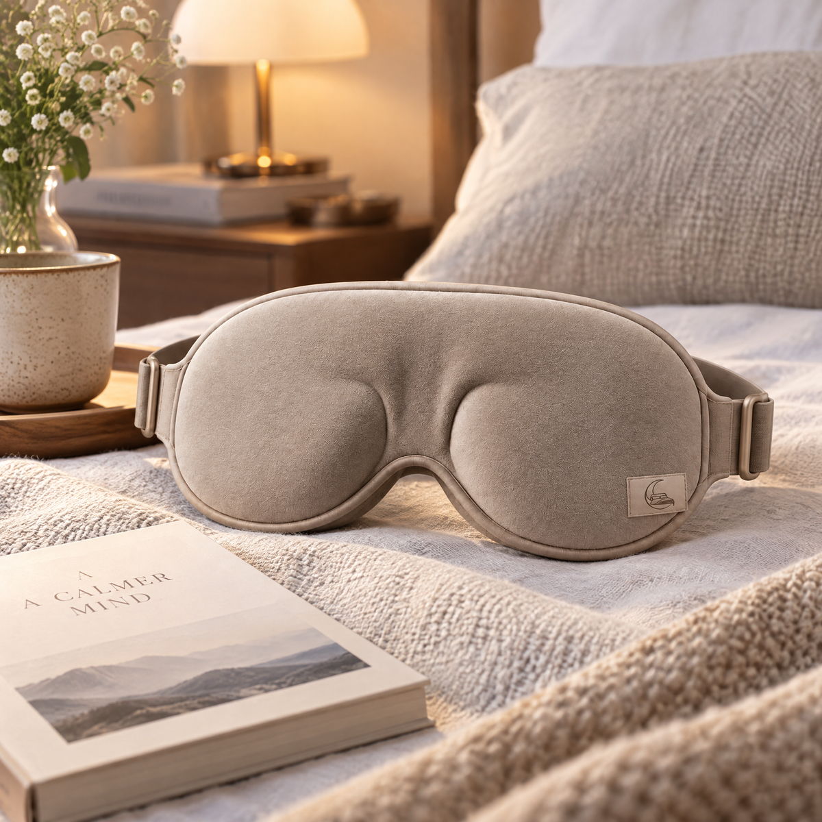 Velmoraeqw™ MoonEase 3D Contoured Sleep Mask – Pressure-Free Eye Cup Design with Adjustable Strap & Soft Comfort Fabric