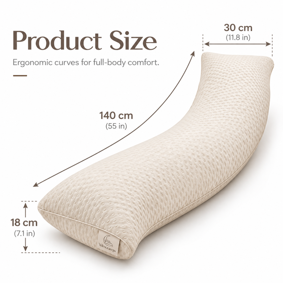 Velmoraeqw™ MoonCurve Full Body Support Pillow – Long Ergonomic Side-Sleeper Cushion with Breathable Comfort Cover