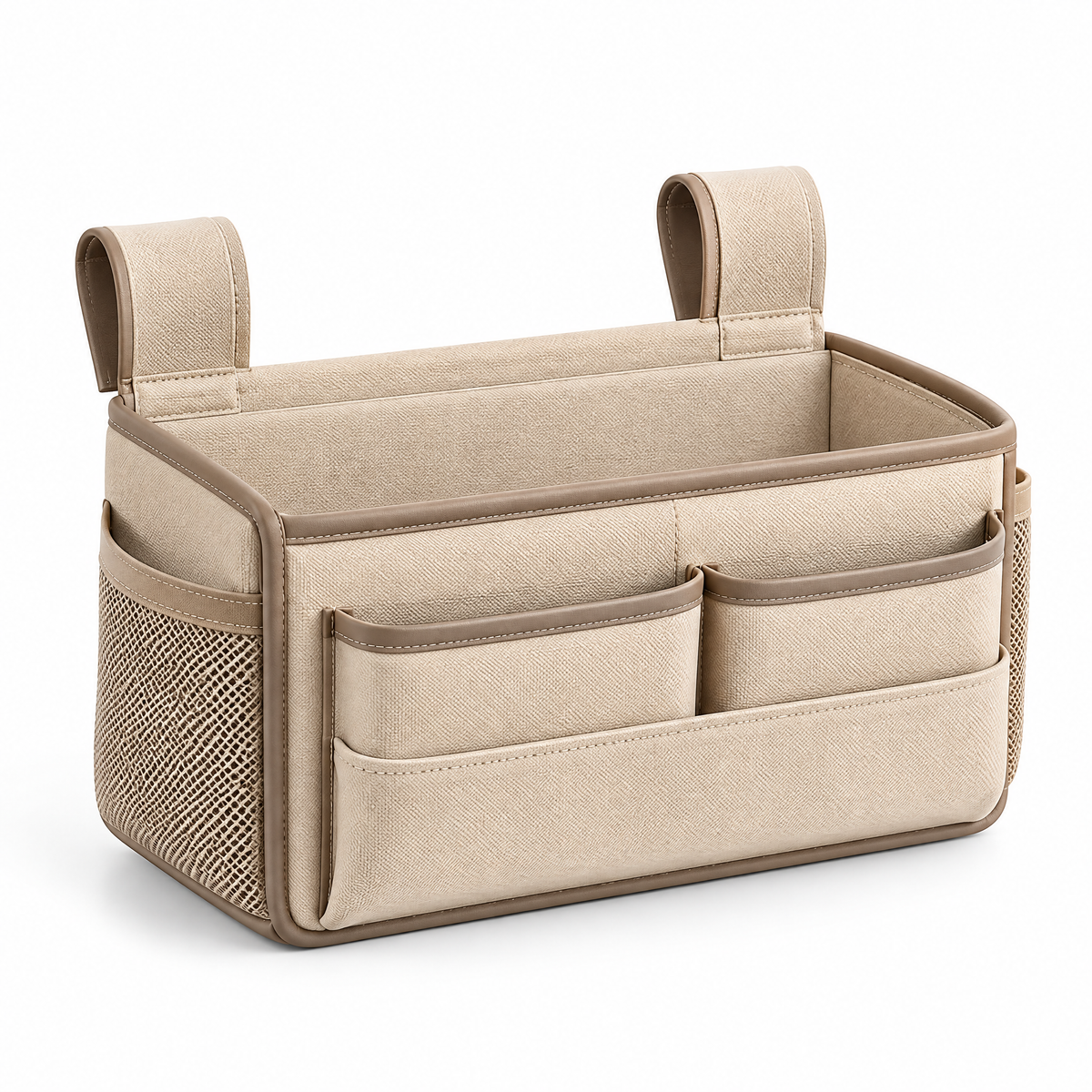 Velmoraeqw™ Bedside Hanging Organizer – Multi-Pocket Bed Caddy with Large Main Compartment, Side Mesh Pockets & Secure Hanging Straps