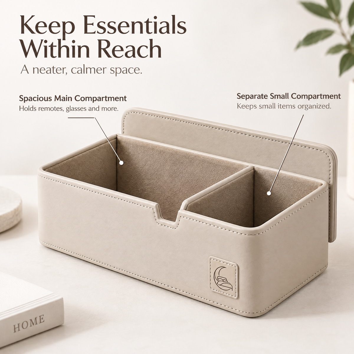 Velmoraeqw™ Bedside Essentials Organizer – Structured Multi-Compartment Nightstand Storage Box with Soft Lined Interior